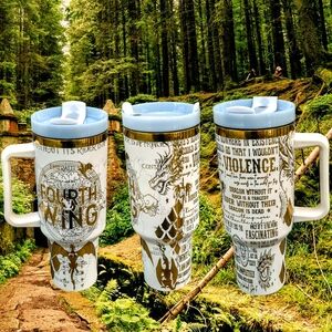 Fourth Wing Custom Engraved 40oz Tumbler White And Gold